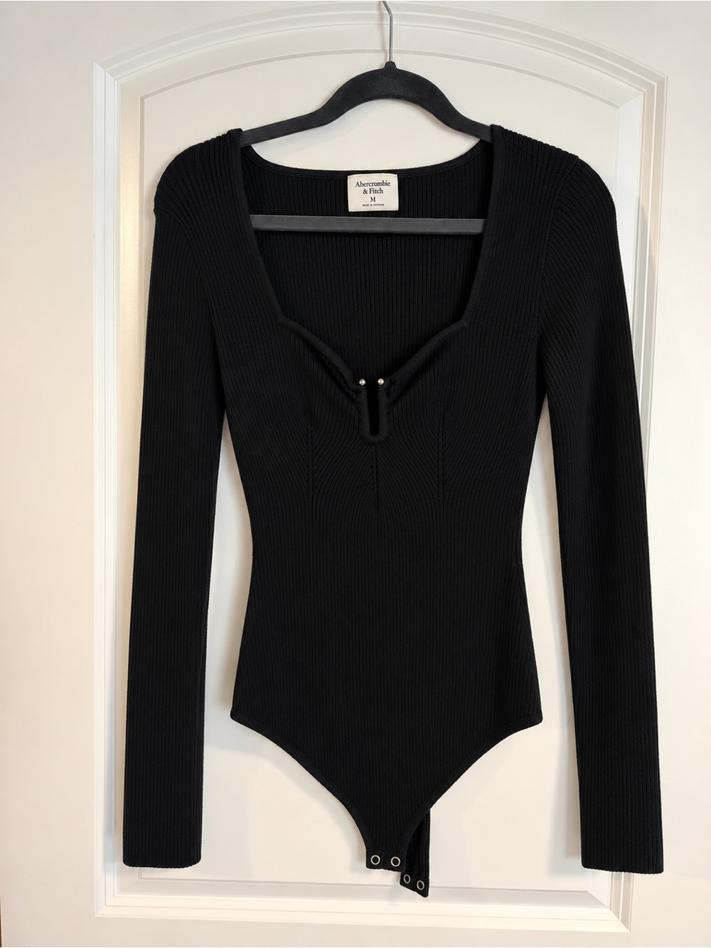 Abercrombie & Fitch Black Ribbed Long-Sleeve Square-Neck Bodysuit